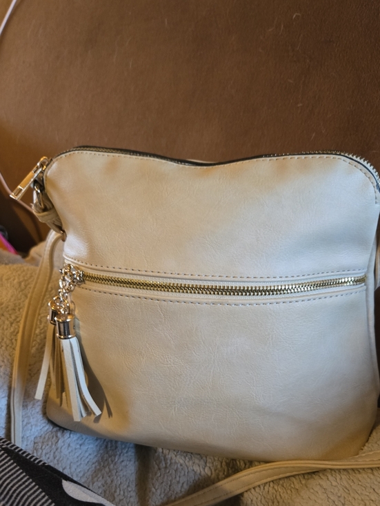 Handbags - Leather Classic Cream Crossbody Bag with Tassel Accent